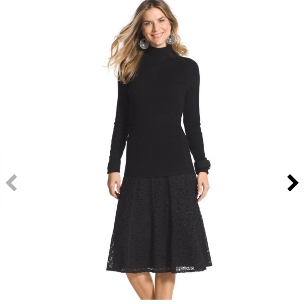 NWT Chico’s Black Lace A-Line Skirt Midi Size 2 Knee Length Women’s New with Tag - Picture 2 of 10